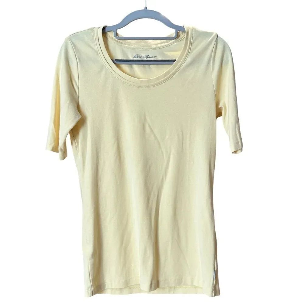 Eddie Bauer Womens Short Sleeve Tee - Crew Neck Yellow Size Large